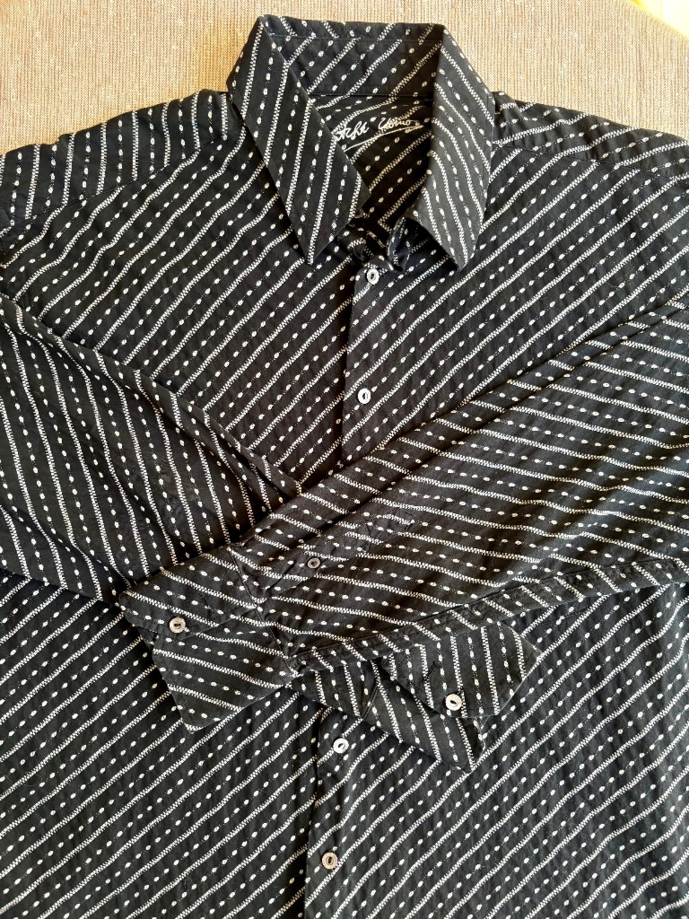 Bugatchi Uomo Black Cotton Jacquard Stripe Shirt Long Sleeve Button Down XXL
